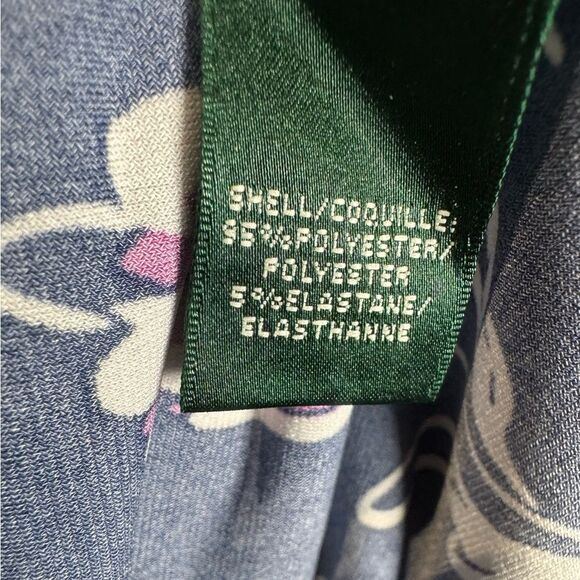 Ralph Lauren long sleeve navy & purple floral ruched side faux wrap dress size 4 - Picture 8 of 9